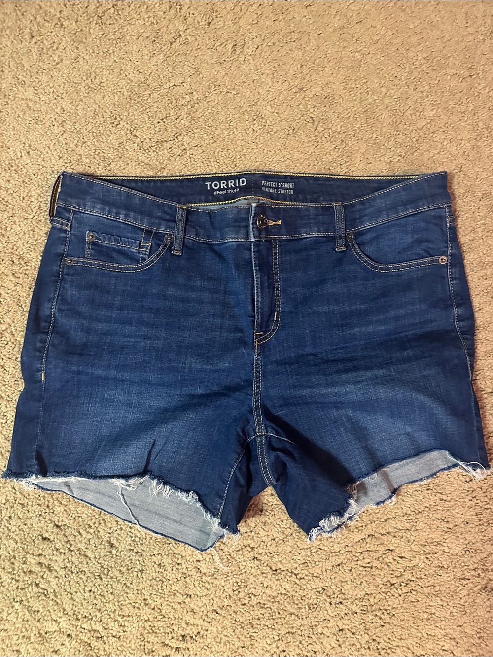 Torrid Dark Indigo Frayed Hem Denim Shorts